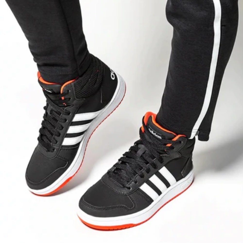 adidas Hoops 2.0 Mid J 'Black Hi-Res Red' B75743 big kids